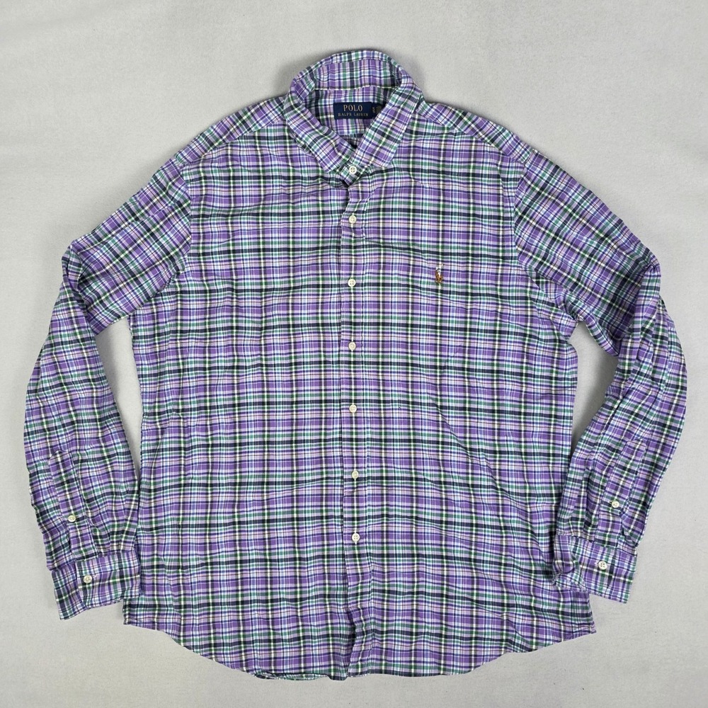 Polo Ralph Lauren Button Shirt Mens XL Purple Plaid Colorful Preppy Flesh Pony